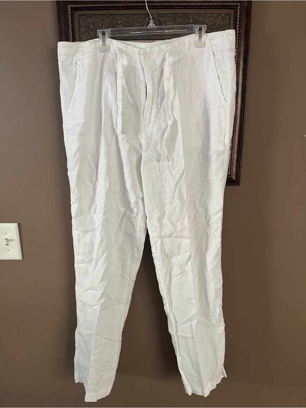 Worn once - Men's White Linen-Blend Chinos - Classic Summer Trousers